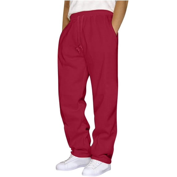 BXINGOHAI Mens Casual Breathable Sweatpants Moisture Wicking Workout Pants Elastic Waistband Pants Sport Jogger Pants 2024 Fall Winter Basic Solid Pants Red,L