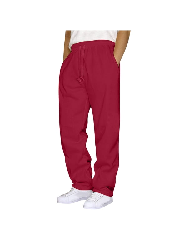 Mens Casual Breathable Sweatpants Moisture Wicking Workout Pants Elastic Waistband Pants Sport Jogger Pants 2024 Fall Winter Basic Solid Pants Red,XXL
