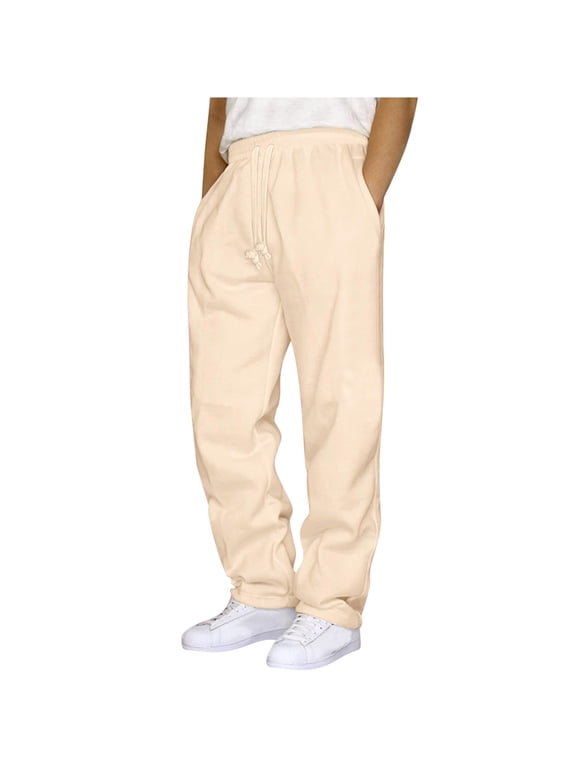 Mens Casual Breathable Sweatpants Moisture Wicking Workout Pants Elastic Waistband Pants Sport Jogger Pants 2025 Fall Winter Basic Solid Pants Beige,XXL