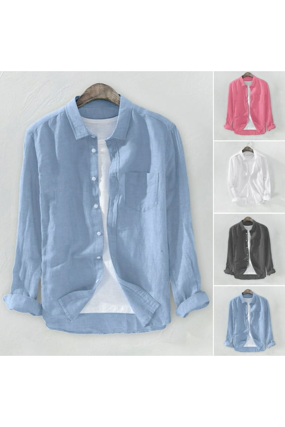 Mens Casual Button Down Denim Shirts Long Sleeve Stretch Dress Shirt Blue XL