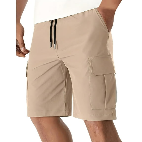 BXINGOHAI Mens Casual Cargo Shorts - Drawstring Stretch Summer Beach Shorts Twill Chino Short with Pockets Khaki,2XL