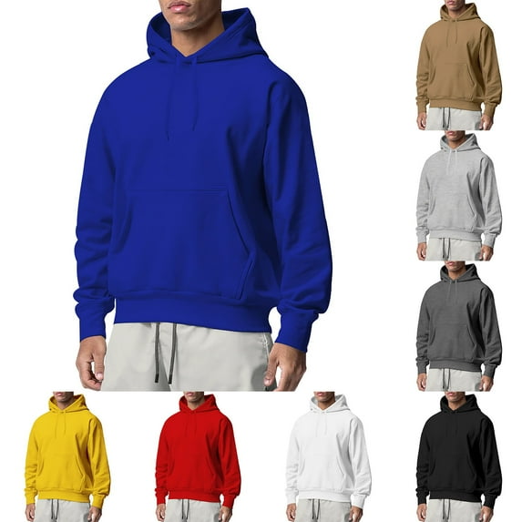 BXINGOHAI Mens Casual Cotton Hooded Collar Drawstring Hoodies Pullover Sweatshirts Casual Long Sleeve Shirts Blue 2XL