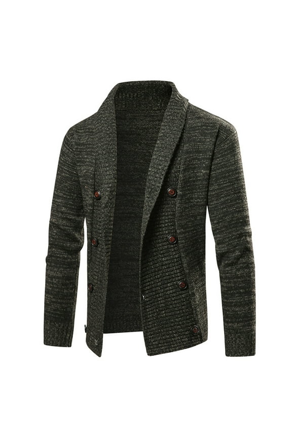 Mens Casual Double-Breasted Knit Cardigan Fashion Shawl Collar Knitted Sweater Fall Slim Fit Cardigan Sweater Sale Black,XXXL