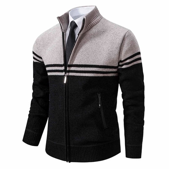 BXINGOHAI Mens Casual Full Zip Cardigan Sweaters Cable Knit Jacket Sweater Men Black L