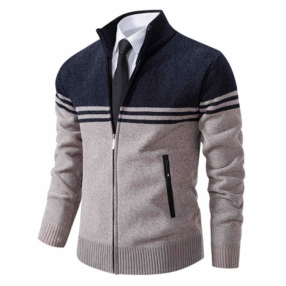 BXINGOHAI Mens Casual Full Zip Cardigan Sweaters Cable Knit Jacket Sweater Men Khaki 3XL