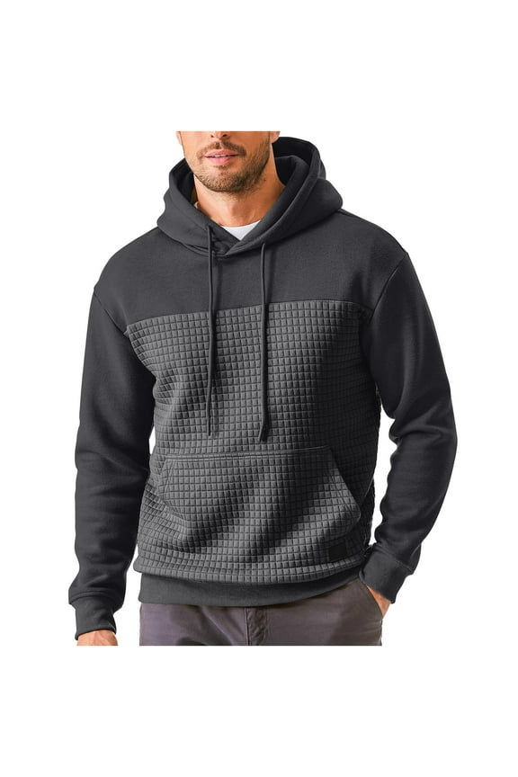 Mens Casual Hooded Sweatshirt Basic Solid Pullover Hoodies Tops Outdoor Athletic Workout Long Sleeve Shirts With Pocket Drawstring Gray,M