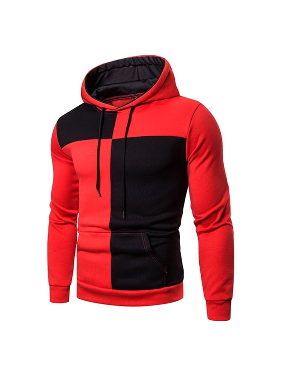 Mens Casual Hoodies Sweatshirts Color Block Hooded Sweatshirt Outdoor Jogging Workout Long Sleeve Pullover Shirts With Pocket Drawstring Today Sales Black,XXL