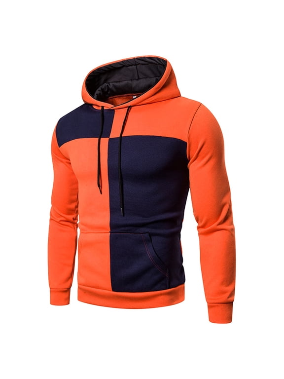 Mens Casual Hoodies Sweatshirts Color Block Hooded Sweatshirt Outdoor Jogging Workout Long Sleeve Pullover Shirts With Pocket Drawstring Today Sales Yellow,XXL