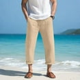 thumbnail image 1 of BXINGOHAI Mens Casual Pants Elastic Waist Drawstring Lightweight Linen Pants Loose Fit Summer Beach Yoga Trouser Khaki,4XL, 1 of 6