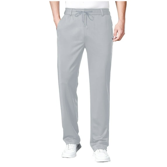 BXINGOHAI Mens Casual Pants Loose Fit Elastic Drawstring Waist Straight-Legs Long Pants Sale Gray,2XL