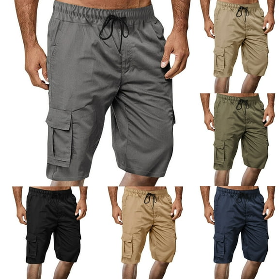 BXINGOHAI Mens Casual Solid Knee Length Cargo Multi Pockets Fashion Short Pants Today Navy,2XL