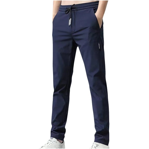 BXINGOHAI Mens Casual Stretchy Pants Breathable Elastic Waistband Workout Pants With Pockets Athletic Jogger Pants 2024 Fall Winter Basic Solid Pants clearance sale Navy,XXXXL
