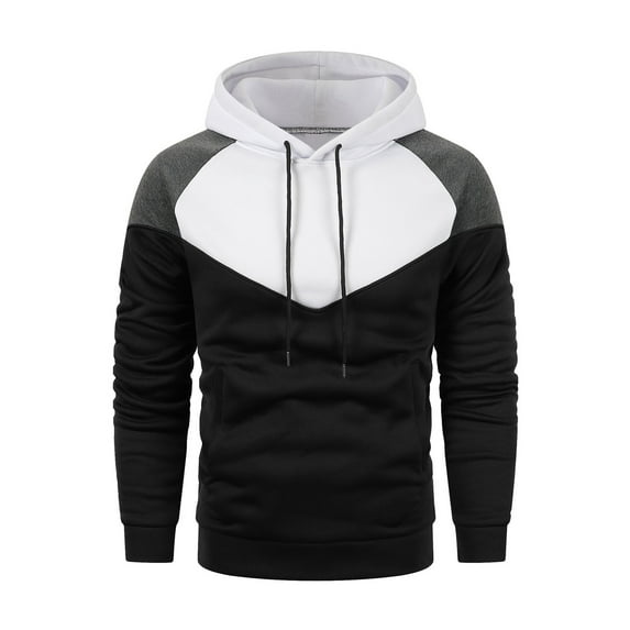 BXINGOHAI Mens Color Block Hoodies Sweatshirts Casual Drawstring Pullover Sweatshirt Kangaroo Pocket Long Sleeve Hooded Outdoor Running Workout Tops Clearance Sale White,XXL