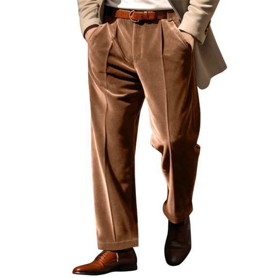 BXINGOHAI Mens Corduroy Dress Pants Classic Fit Pants Vintage Stretch Work Casual Business Trousers Brown,XL