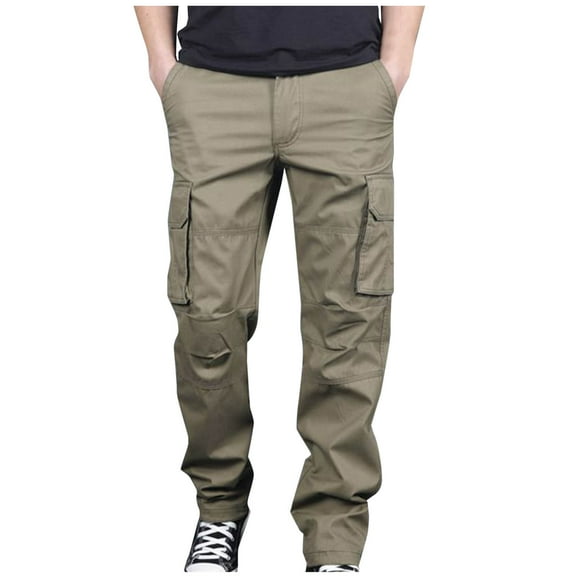 BXINGOHAI Mens Cotton Cargo Pants Breathable Hiking Work Pants Solid With Pocket Drawstring Workout Pant Elastic Waist Outdoor Sport Running Long Pant Yellow,M