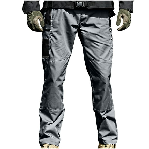 BXINGOHAI Mens Cotton Cargo Pants Drawstring Breathable Work Pants Outdoor Military Tactical Pants Athletic Hiking Workout Pants With Multiple Pocket Today Sales Gray,S