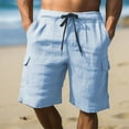 thumbnail image 1 of BXINGOHAI Mens Cotton Linen Shorts Casual Drawstring 7Inch Inseam Shorts Stretch Summer Beach Wear Light Blue,2XL, 1 of 6