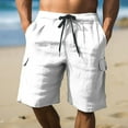 thumbnail image 1 of BXINGOHAI Mens Cotton Linen Shorts Casual Drawstring 7Inch Inseam Shorts Stretch Summer Beach Wear Today Sales White,M, 1 of 6