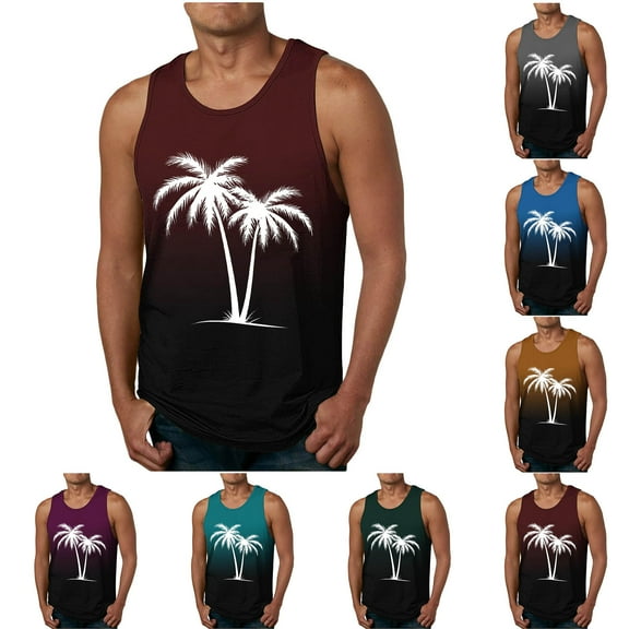 BXINGOHAI Mens Cotton Sleeveless Tank Tops Cut Off Muscle Gym T Shirts Running Beach Loose Fit Tees Today Blue,M