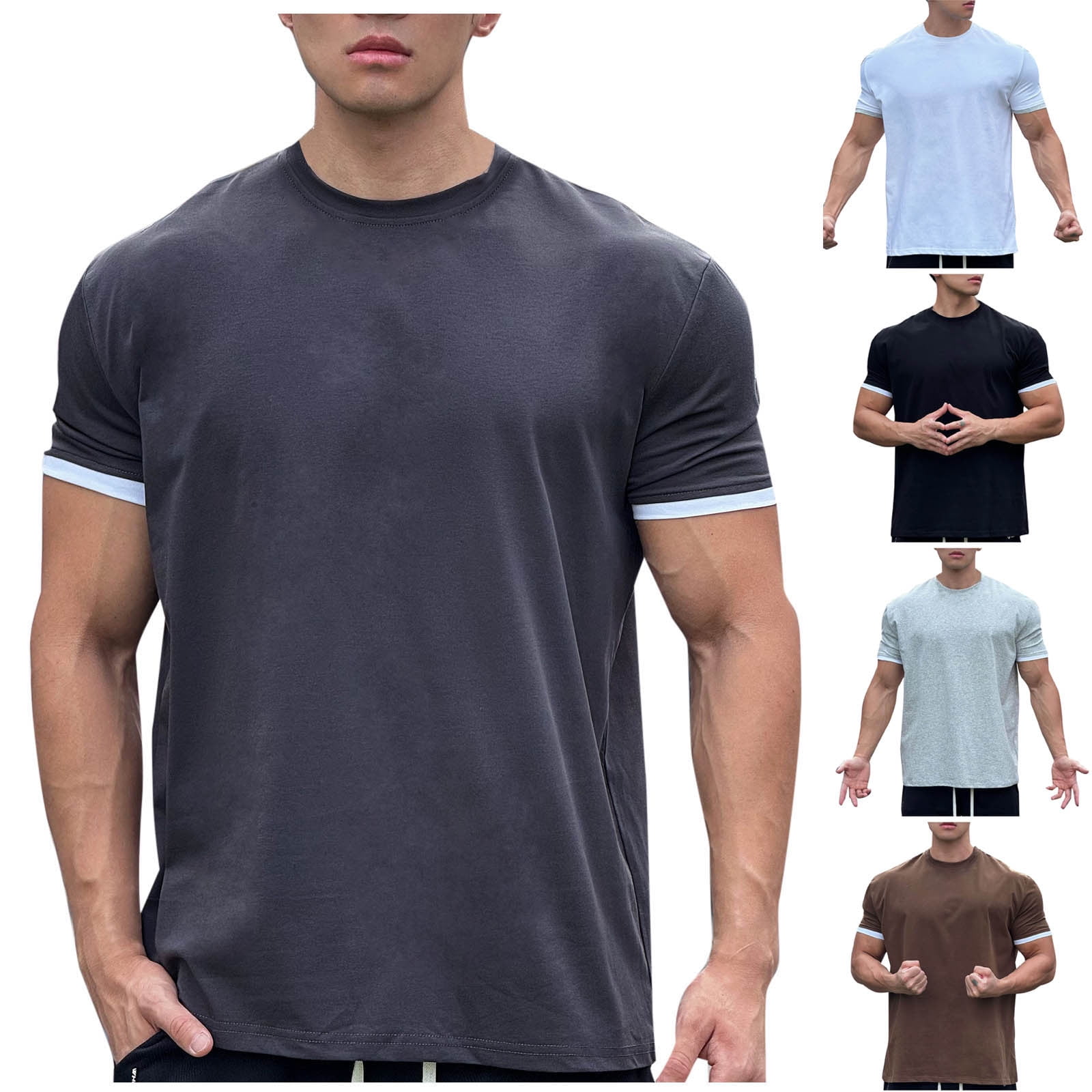 BXINGOHAI Mens Crew Neck T Shirt Short Sleeve Casual Summer Basic Tee ...