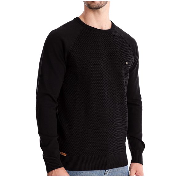 BXINGOHAI Mens Crewneck Pullover Sweater Textured Long Sleeve Knitted Sweaters fall winter Sweater tops Black,L