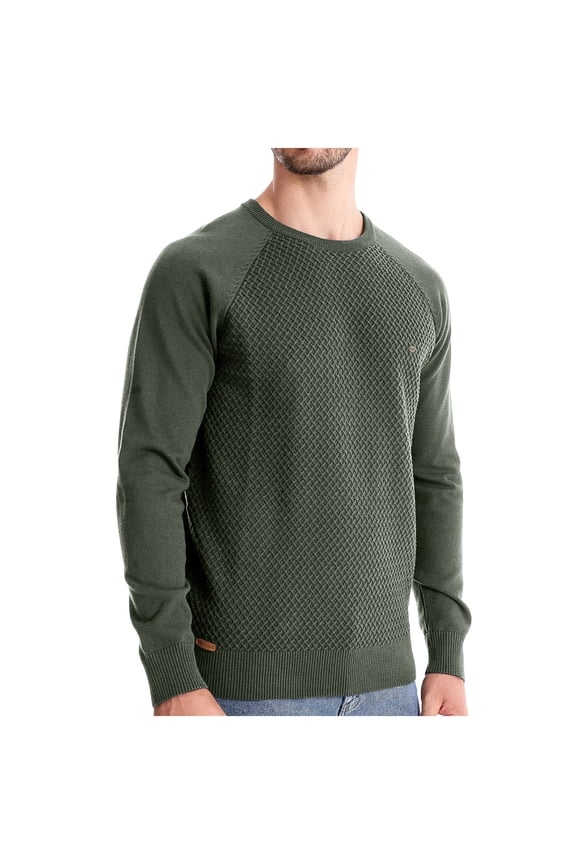 Mens Crewneck Pullover Sweater Textured Long Sleeve Knitted Sweaters fall winter Sweater tops Army Green,S