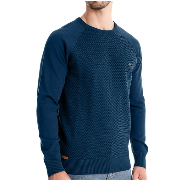 BXINGOHAI Mens Crewneck Pullover Sweater Textured Long Sleeve Knitted Sweaters fall winter Sweater tops Blue,S