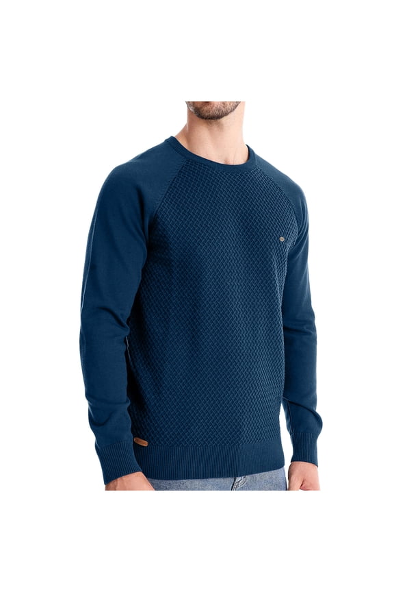 Mens Crewneck Pullover Sweater Textured Long Sleeve Knitted Sweaters fall winter Sweater tops Blue,S