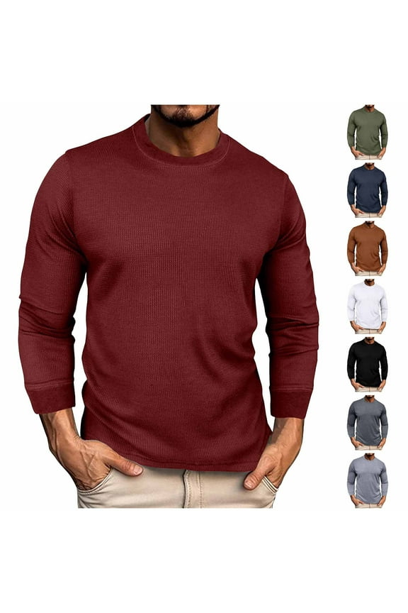 Mens Crewneck Pullover Sweater Waffle Textured Solid Knitted Soft Long Sleeve Sweaters Casual Shirts Today Wine,XL