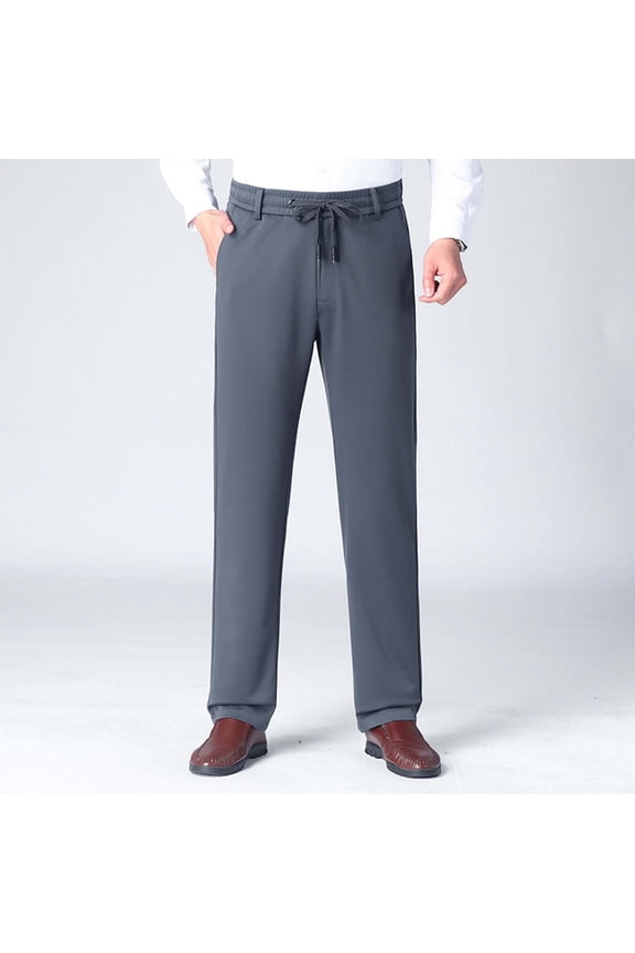 Mens Elastic Waist Pants Casual Pant for Seniors Stretch Waistband Gray L
