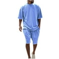 thumbnail image 1 of BXINGOHAI Mens Fashion 2 Piece Sets Casual Solid Color Outfits Crewneck Shorts Sleeve and Shorts Outdoor Daily Streetwear Set Today Sales Sky Blue,XXL, 1 of 5