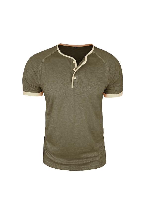 Mens Fashion Casual Front Placket Basic Short Sleeve Henley T-Shirts Army Green,S