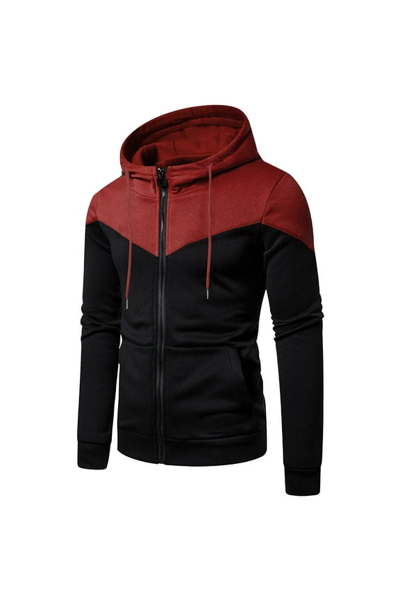 Men's Casual Hooded Sweatshirts Thin Fleece Long Sleeve Hoodies Sweatshirt Full Zip Pullover Tops 2024 Athletic Workout Shirts With Kangaroo Pocket Drawstring Wine,L