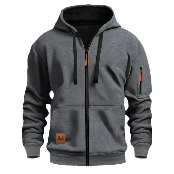 BXINGOHAI Mens Full Zip Casual Cotton Hooded Fleece Drawstring Hoodies Pullover Sweatshirts Casual Long Sleeve Shirts Gray 2XL