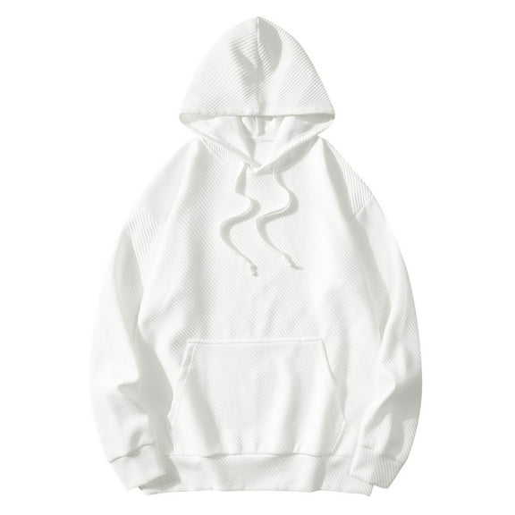 BXINGOHAI Men's Casual Hoodie Sweatshirt Basic Solid Pullover Sweatshirts Resistant Long Sleeve Hooded Tops With Kangaroo Pocket Drawstring White,XL
