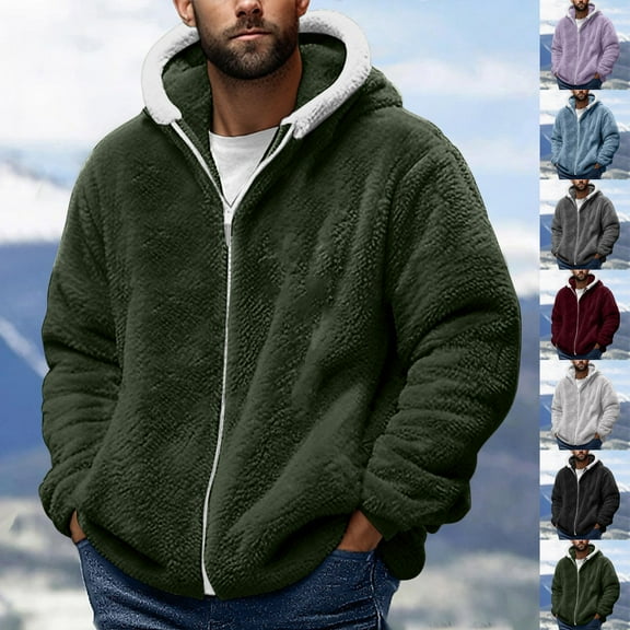 BXINGOHAI Mens Fuzzy Sherpa Hoodie Pullover Sweatshirts Loose Cozy Pocket Long Sleeve Winter Hooded Outwear Today Sales Wine,M