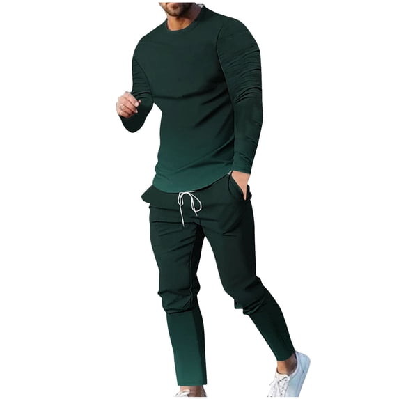 BXINGOHAI Mens Gradient 2 Pieces Sets Falol Winter T-Shirt Set Crewneck Long Sleeve Shirts Drawstring Pants Match Set Outdoor Casual Daily Outfits Today Army Green,XXXXXL