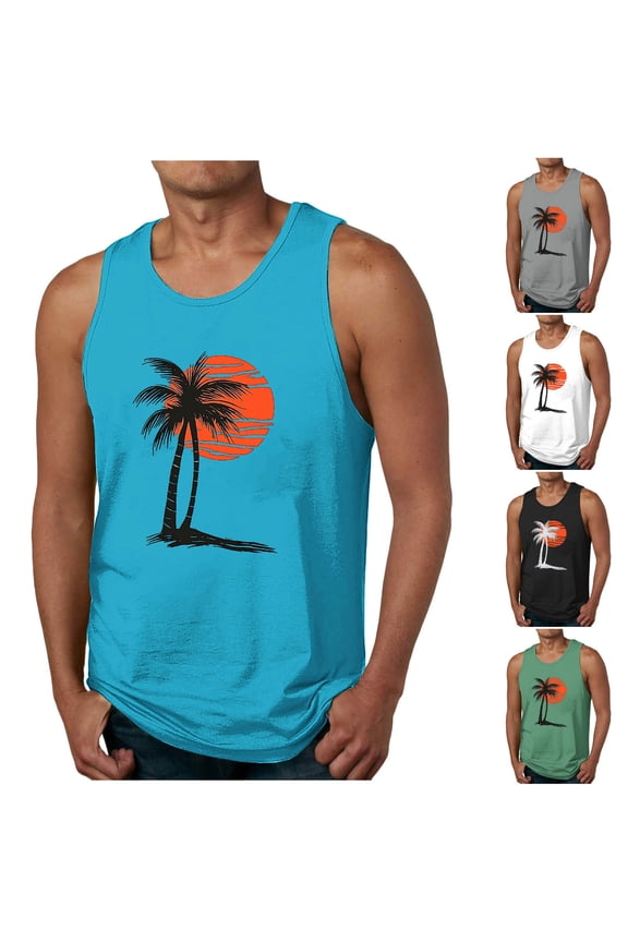 Mens Graphic Tank Tops Crewneck Gym Muscle Beach Hawaii Sleeveless Shirts Today Sales Gray,XL