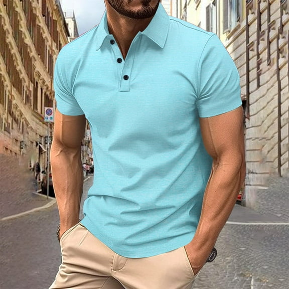 BXINGOHAI Mens Henley Shirt Short Sleeve Casual Button Basic Tees Slim Fit Stretch Summer T Shirts Sky Blue,XL