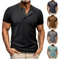 thumbnail image 1 of BXINGOHAI Mens Henley Shirts Short Sleeve Waffle Knit Tee Shirts Fashion Button Spring Summer Shirts with Pocket Today Sales Black,2XL, 1 of 6