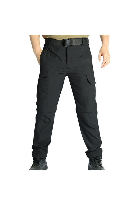 Mens Hiking Convertible Pants Nylon Solid Lightweight Cargo Pants Quick Drying Work Pants With Pocket Outdoor Fishing Tactical Pants Black,M