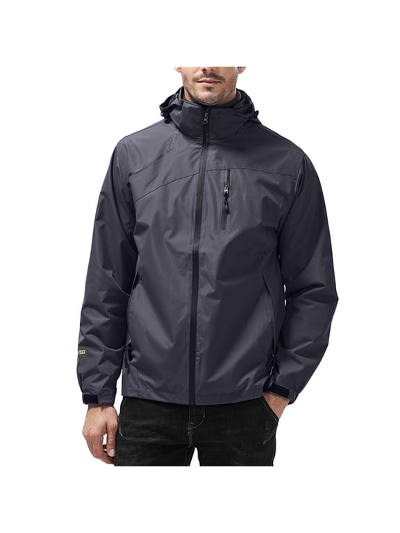 Mens Hoodie Jackets Zip Pockets Long Sleeved Coats Full Zip Up Windbreaker Coats Outdoor Athletic Hiking Outwear Today Dark Gray,XXXXL