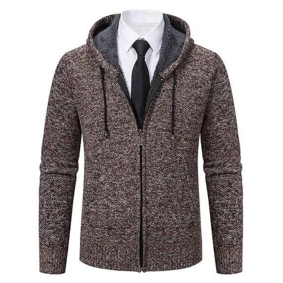 BXINGOHAI Mens Hoodies Knit Sweater, Full Zip Fleece Cardigan Sweaters Casual Slim Fit Knit Hooded Men Sweater Jacket Today Coffee,L
