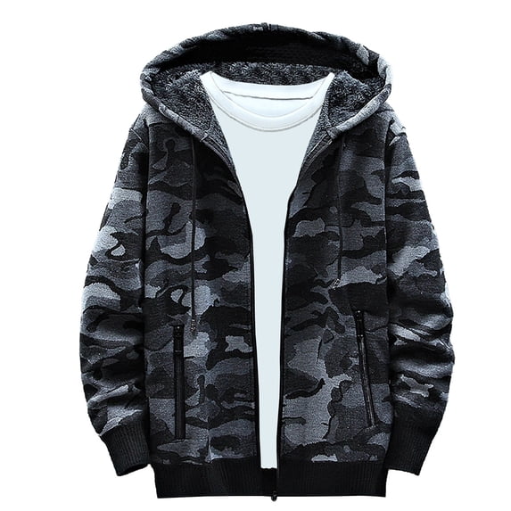 BXINGOHAI Mens Hoodies Knit Sweater, Full Zip Fleece Lined Cardigan Sweaters Casual slim Fit Knit Hooded Men Sweater Jacket Today Sales Dark Gray,XXXL