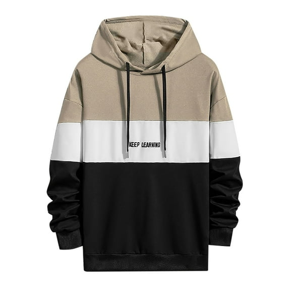 BXINGOHAI Mens Fashion Hoodies Sweatshirts Casual Color Block Hooded Sweatshirt Athletic Running Long Sleeve Pullover Shirts With Kangaroo Pocket Drawstring Clearance Sale Brown,XXXL