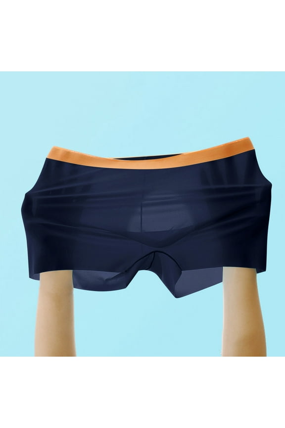 Mens Ice Silk Underwear with Bulge Pouch Breathable Cool Boxer Briefs Thin Stretch Boxers Today Sales Dark Blue,L