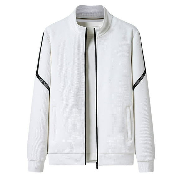 BXINGOHAI Mens Jacket with pockets big and tall Jackets full zip long sleeve hoodless shirts fashion outdoor jackets Today Deals White,M