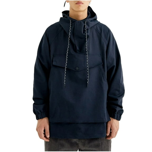 BXINGOHAI Mens Jackets With Hood Fashion Casual Long Sleeve Jackets 1/4 Zip Jackets Fall Outdoor Coats Navy,XXL