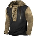 thumbnail image 1 of BXINGOHAI Mens Knight Hoodie Sweatshirts For Men Vintage Medieval Lace Up Pullover Shirts Gothic Steampunk Long Sleeve Hooded Tops Today Khaki,M, 1 of 2