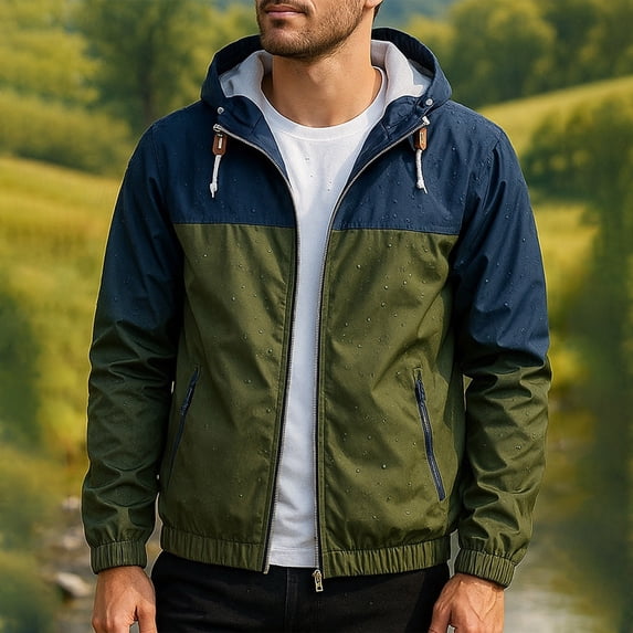 BXINGOHAI Mens Lightweight Waterproof Jacket Windproof Rain Hooded jackets for Running Hiking Cycling Travel Army Green S